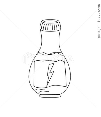 Witch poison bottle, fiol for making magic, cooking potion vector illustration, simple outline doodle hand drawn image for Halloween holiday celebrations 107728496
