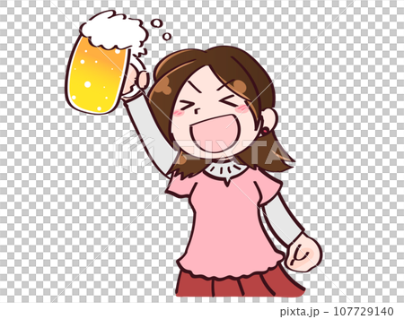 笑顔でビールグラスを持つ若い女性 乾杯2 笑顔でビールグラスを持つ若い女性 乾杯2 107729140