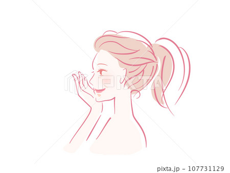 イラスト素材: 年配女性 横顔 素肌_スキンケア 107731129