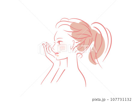 イラスト素材: 年配女性 横顔 素肌_スキンケア 107731132