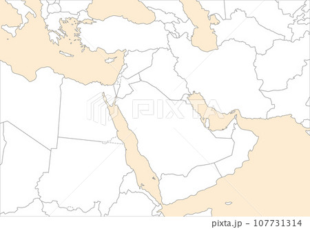 中東地域の白地図、明るい色 107731314