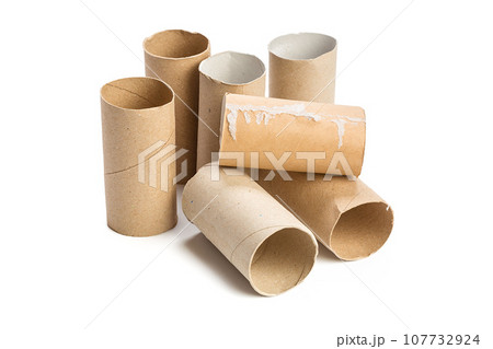 Empty toilet paper on white background 107732924