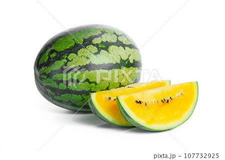 yellow watermelon on white background yellow watermelon on white background 107732925