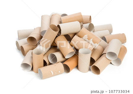 Empty toilet paper on white background 107733034