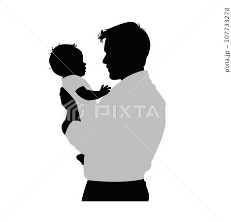 Silhouette of dad holding baby, father and baby silhouettes together Silhouette of dad holding baby, father and baby silhouettes together 107733278