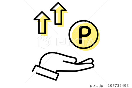ポイ活で利益が出たアイコン、シンプルな線画イラスト 107733498