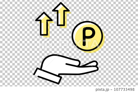 ポイ活で利益が出たアイコン、シンプルな線画イラスト 107733498