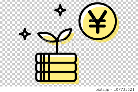 日本円の投資で資産運用するアイコン、シンプルな線画イラスト 107733521