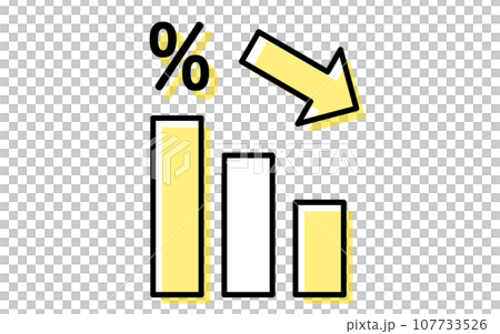 Icon showing a decline in interest rates or yields, simple line drawing illustration 107733526