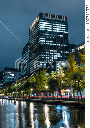 日比谷通り沿いの丸の内ビジネス街の夜景 日比谷通り沿いの丸の内ビジネス街の夜景 107733572