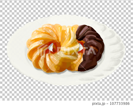 ドーナツ2個(フレンチクルーラーチョコ)皿付き ドーナツ2個(フレンチクルーラーチョコ)皿付き 107733986