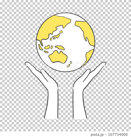 A simple illustration material of holding up a yellow earth with both hands A simple illustration material of holding up a yellow earth with both hands 107734000