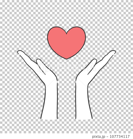 A simple illustration of a red heart held up with both hands 107734117