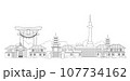 Kyoto City, Japan - Front View Line Drawing on White Background 107734162