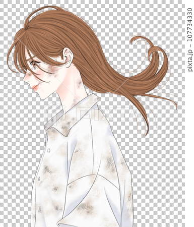 傷だらけで前を向く横向きの女性 107734330