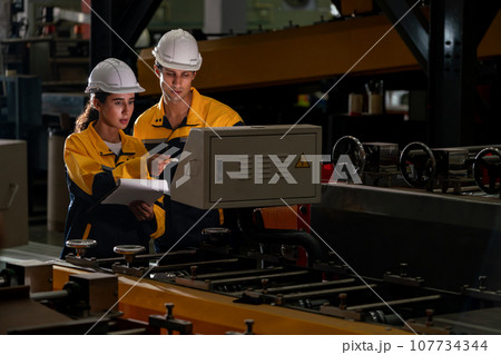 Professional quality control inspector conduct safety inspection. Exemplifying 107734344