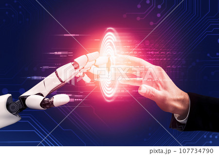 Futuristic robot artificial intelligence concept. 3D illustration. 107734790