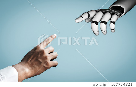 Future artificial intelligence robot and cyborg. 3D illustration. Future artificial intelligence robot and cyborg. 3D illustration. 107734821