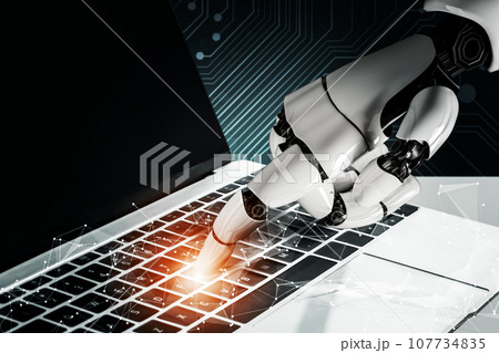 Futuristic robot artificial intelligence concept. 3D illustration. 107734835