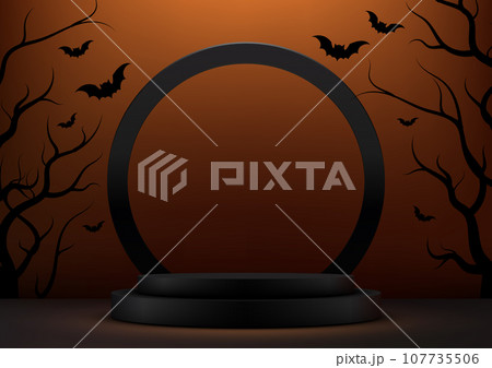 Black Podium Product Display Mockup, Halloween Concept 107735506