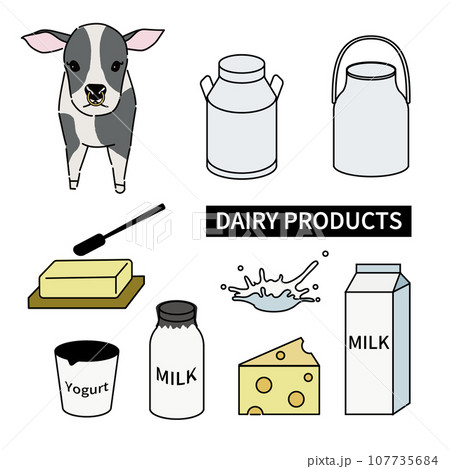シンプルでかわいい乳製品のイラストセット2 シンプルでかわいい乳製品のイラストセット2 107735684