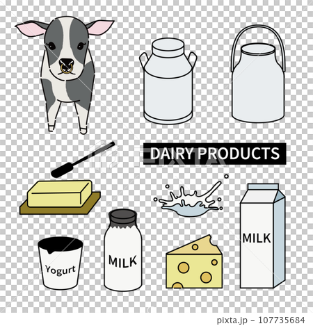 シンプルでかわいい乳製品のイラストセット2 シンプルでかわいい乳製品のイラストセット2 107735684