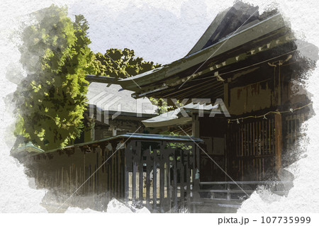 水彩画風　赤穂御崎　伊和都比売神社　本殿　兵庫県赤穂市 107735999