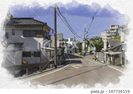 水彩画風　赤穂御崎　赤穂温泉街　兵庫県赤穂市 107736159