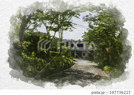 水彩画風　赤穂御崎　対鴎荘　兵庫県赤穂市 107736215