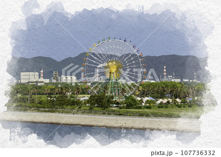 水彩画風 赤穂海浜公園 観覧車 兵庫県赤穂市 水彩画風 赤穂海浜公園 観覧車 兵庫県赤穂市 107736332