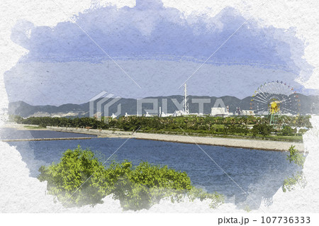 水彩画風　赤穂海浜公園　観覧車　兵庫県赤穂市 107736333