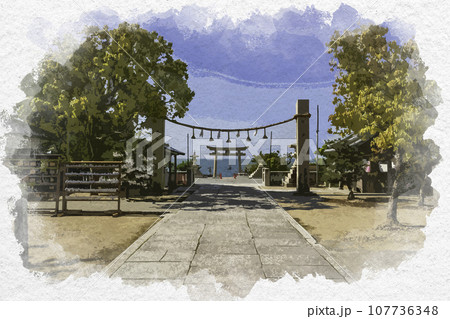 水彩画風　赤穂御崎　伊和都比売神社　参道　兵庫県赤穂市 107736348