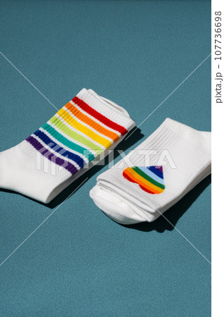 Rainbow socks layout. Symbolic pride month LGBT. 107736698