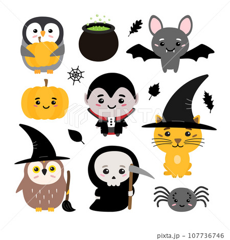 Vector set of flat hand drawn Halloween characters 107736746