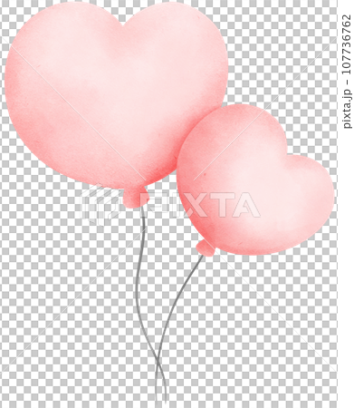 Cute pink heart shaped balloon watercolor illustration 107736762