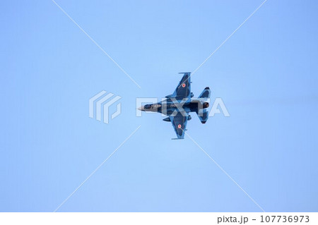 首都防空の要『百里基地』の上空を高機動飛行するF-2ジェット戦闘機 107736973