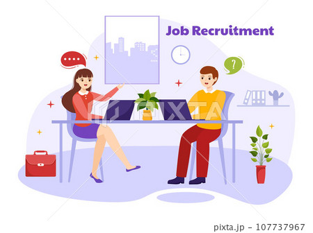 Job Recruitment or We are Hiring Vector Illustration with Candidates Giving CV to Interview Business to Become an Employee in Flat Cartoon Background Job Recruitment or We are Hiring Vector Illustration with Candidates Giving CV to Interview Business to Become an Employee in Flat Cartoon Background 107737967