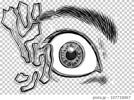 Close-up illustration of an eye with its pupils dilated 107738067