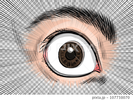 Close-up illustration of an eye with its pupils dilated 107738070