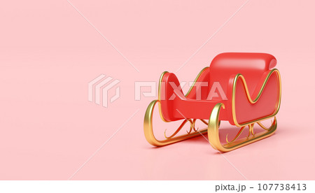 3d Christmas sleigh for santa claus isolated on pink background. merry christmas and happy new year, 3d render illustration 3d Christmas sleigh for santa claus isolated on pink background. merry christmas and happy new year, 3d render illustration 107738413