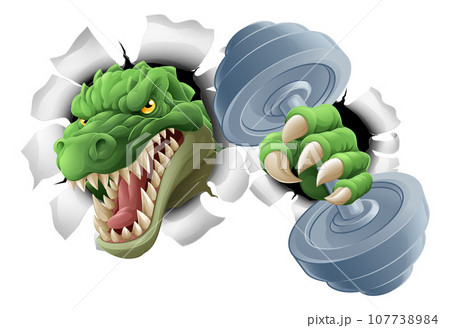 Crocodile Dinosaur Alligator Weight Lifting Mascot 107738984