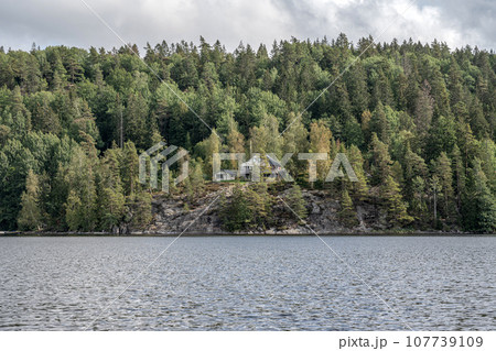 Lake Ragnerudssjoen in Dalsland Sweden beautiful nature forest pinetree swedish houses 107739109
