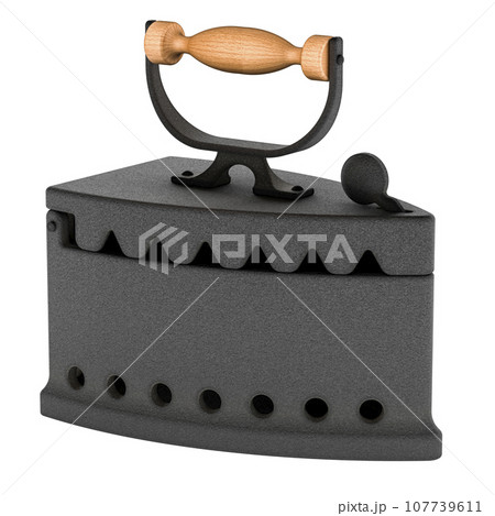 Charcoal Iron. Vintage Clothes Iron, 3D rendering Charcoal Iron. Vintage Clothes Iron, 3D rendering 107739611