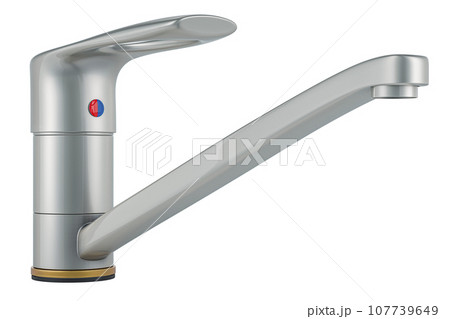 Tap or faucet for bathroom or kitchen. Water mixer, 3D rendering Tap or faucet for bathroom or kitchen. Water mixer, 3D rendering 107739649