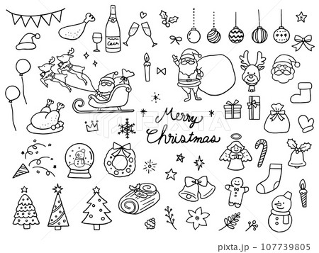 手描きのクリスマスイラストセット 107739805