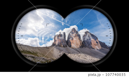 Binoculars Point of View with the Tre Cime di Lavaredo - Italian Alps Binoculars Point of View with the Tre Cime di Lavaredo - Italian Alps 107740035