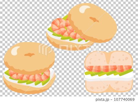 Bagel sandwich with avocado and shrimp 107740069