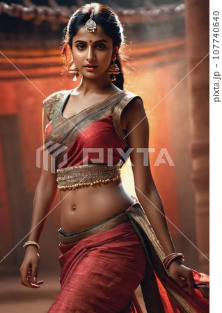 Beautiful Indian young woman like princess in traditional national dress. Generative AI 107740640