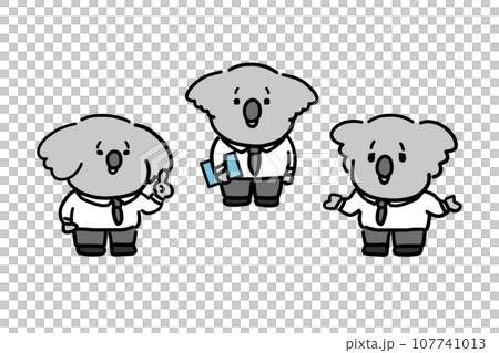 Handwritten style koala character set of office workers talking 107741013