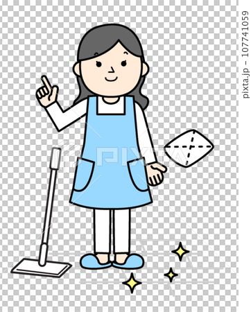 穿著圍裙的女人清潔簡單的插畫人 穿著圍裙的女人清潔簡單的插畫人 107741059